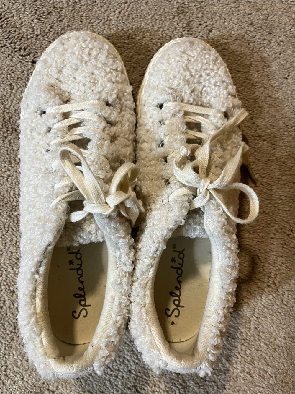 Splendid Cream Bouclé Lace-Up Sneakers